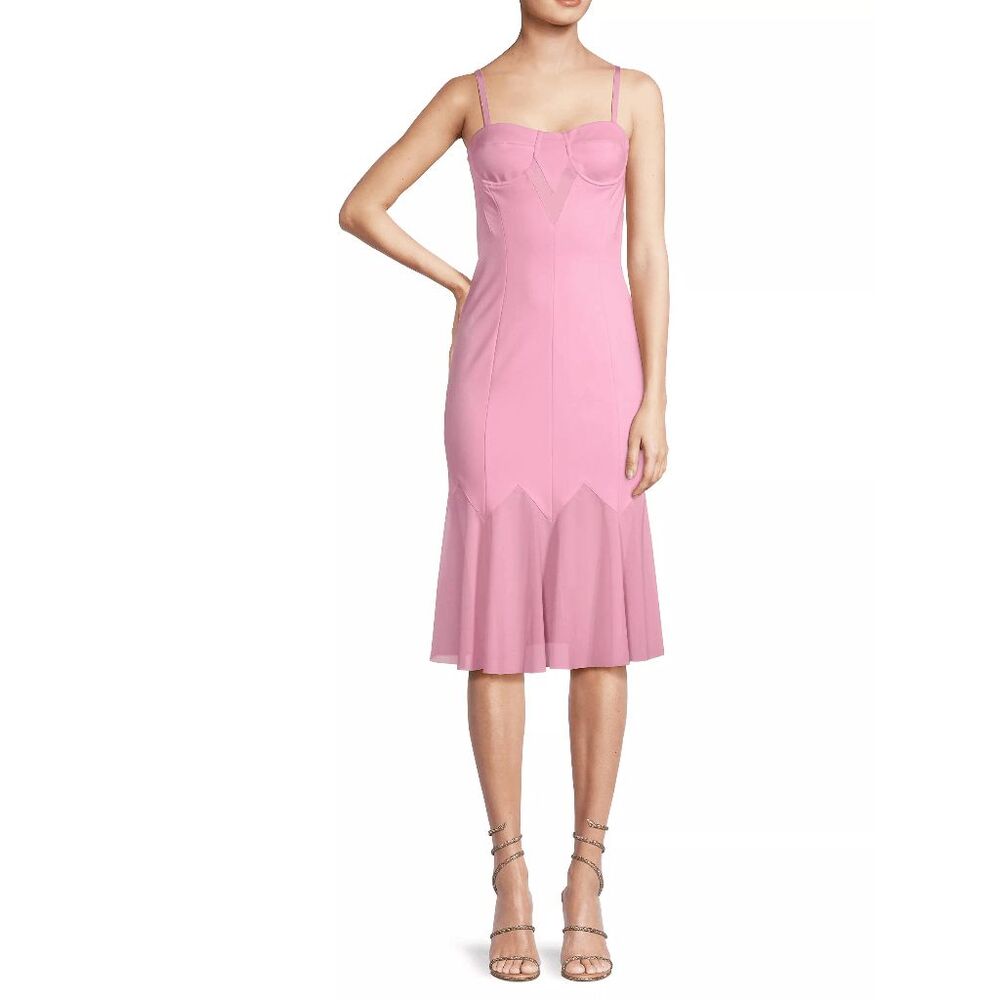 NWT Victor Glemaud Sweetheart Chiffon-Paneled Bustier Midi Dress Medium $480